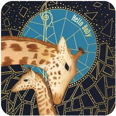 vierkante ansichtkaart met envelop - hello baby - giraffes