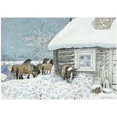 ansichtkaart - paarden en sneeuw