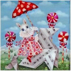 vierkante ansichtkaart gwenaëlle trolez - konijn in jurk bij lolly's