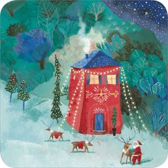 vierkante kerstansichtkaart met envelop - huis van de kerstman | muller wenskaarten