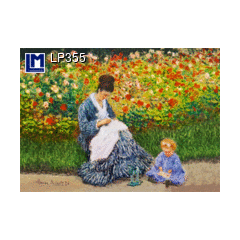 3d ansichtkaart - lenticulaire kaart - Monet (handwerkende vrouw en bladerend kind)