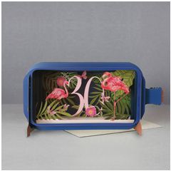 30 jaar - 3D pop up wenskaart - message in a bottle - flamingo's