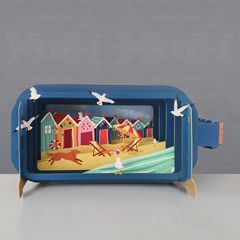 3D pop up wenskaart  - message in a bottle - strandhuisjes | muller wenskaarten