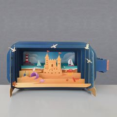 3D pop up wenskaart  - message in a bottle - boten op zee | muller wenskaarten
