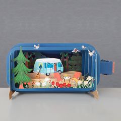 3D pop up wenskaart  - message in a bottle - camping | muller wenskaarten