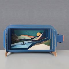 3D pop up wenskaart  - message in a bottle - zonsondergang en rivier | muller wenskaarten