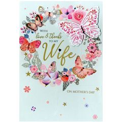 grote luxe moederdagkaart - with love & thanks to my wife on Mother's Day - vlinders | muller wenskaarten