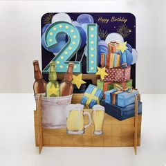 21 jaar - 3d pop-up verjaardagskaart miniature greetings - bier | muller wenskaarten