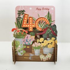 40 jaar - 3d pop-up verjaardagskaart miniature greetings - bloemen
