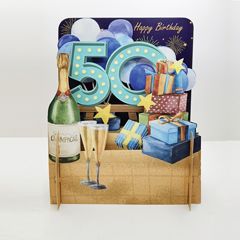 50 jaar - 3d pop-up verjaardagskaart miniature greetings - champagne | muller wenskaarten