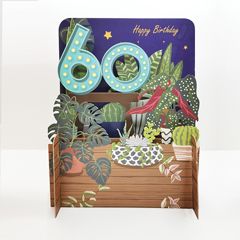 60 jaar - 3d pop-up kaart miniature greetings - happy birthday - planten