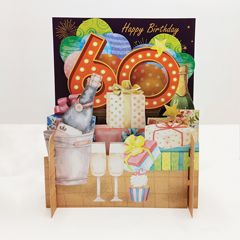 60 jaar - 3d pop-up kaart miniature greetings - happy birthday