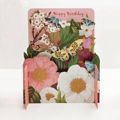3d pop-up kaart miniature greetings - happy birthday - bloemen en vlinders