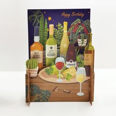 3d pop-up kaart miniature greetings - happy birthday - wijn