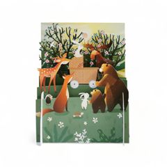 3d pop-up kaart miniature greetings - dieren kijken naar kinderwagen | muller wenskaarten