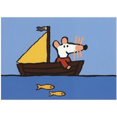 ansichtkaart muis - zeilboot