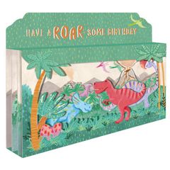 3D verjaardagskaart - have a roar-some birthday - dinosaurus 