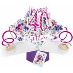 40 jaar - 3D verjaardagskaart - pop ups - happy 40th birthday - bloemen