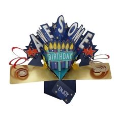 3D verjaardagskaart - pop ups - awesome birthday - kaarsjes