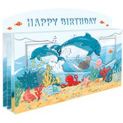 3D verjaardagskaart - happy birthday - dolfijnen 