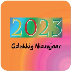 5 vierkante nieuwjaars ansichtkaarten met envelop - 2023 gelukkig nieuwjaar - oranje | muller wenskaarten