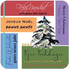 5 vierkante kerst ansichtkaarten met envelop - fijne feestdagen merry christmas feliz navidad - talen | muller wenskaarten