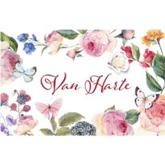 felicitatiekaart - van harte - rozen en vlinders | mullerwenskaarten 