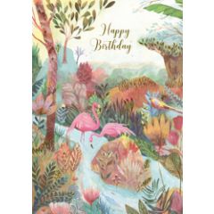 grote verjaardagskaart A4 - izou - happy birthday - flamingo