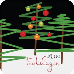 10 vierkante kerst ansichtkaarten met envelop - fijne feestdagen - kerstbomen | Muller wenskaarten