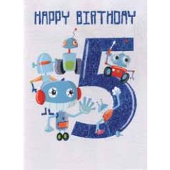 5 jaar - verjaardagskaart - happy birthday - robot