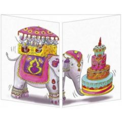 uitklapbare verjaardagskaart cache-cache - olifant, muizen en taart
