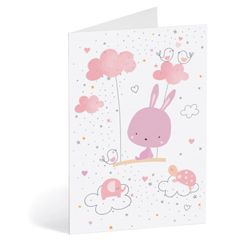 geboortekaart busquets - roze konijn en wolken