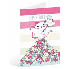 verjaardagskaart busquets - happy birthday - kat en sterren