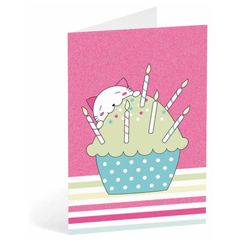 verjaardagskaart busquets - kat en cupcake
