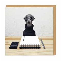 wenskaart ohh deer - hond met notitieboek en rekenmachine