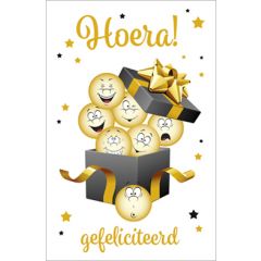 felicitatiekaart - hoera! gefeliciteerd - emoji | mullerwenskaarten