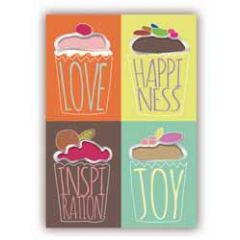 wenskaart quire - love, happiness, inspiration, joy - cupcakes