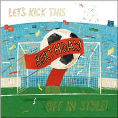verjaardagskaart woodmansterne - let's kick this birthday - voetbal | muller wenskaarten