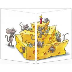 uitklapbare verjaardagskaart cache-cache - muizen met taart van kaas