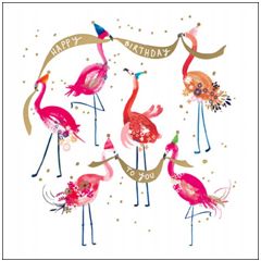 verjaardagskaart woodmansterne - happy birthday to you - flamingo's