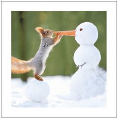 kerstkaart woodmansterne - eekhoorn en sneeuwpop