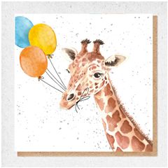 wenskaart fine art - giraffe met ballonnen