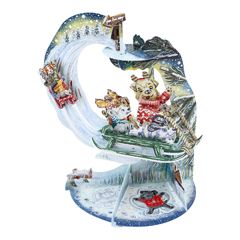 3d kerstkaart - pendulum - puppies op slee | santoro | muller wenskaarten