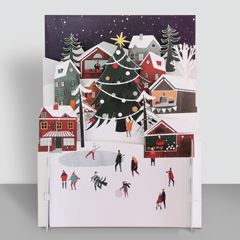 3d pop-up kerstkaart miniature greetings - sneeuwpret, schaatsen | muller wenskaarten