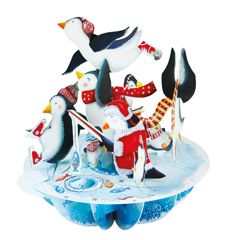 3D kerstkaart - pirouettes cards - schaatsende pinguins | santoro | muller wenskaarten