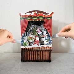3D pop up kerstkaart  - theater - kerstman en sneeuwpop