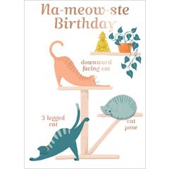 wenskaart - na-meow-ste birthday - yoga katten