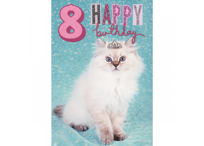 Beste 8 jaar - verjaardagskaart woodmansterne - happy birthday - kat met HP-95
