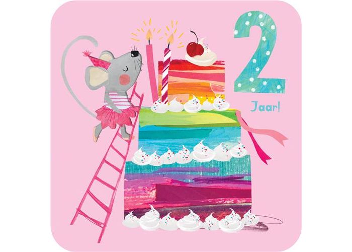 Let op Perceptie Ontdekking 2 jaar - verjaardagskaart - muis en taart|Muller wenskaarten