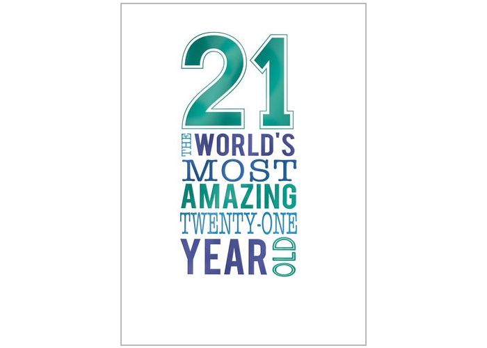 Ongebruikt 21 jaar - verjaardagskaart - 21 the worlds most amazing twenty-one LI-25